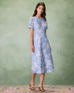 The Blue Round Neck Floral Midi Dress -Outlet Dress Mix Up Store 0327RIHOAS 12 1