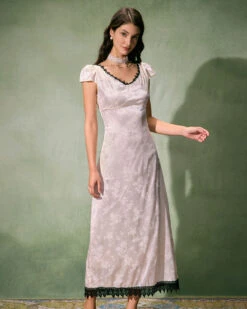 The White Jacquard Lace Satin Maxi Dress 10 The White Jacquard Lace Satin Maxi Dress -Outlet Dress Mix Up Store 0327RIHOAS 1212