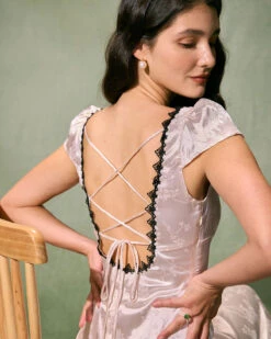 The White Jacquard Lace Satin Maxi Dress 9 The White Jacquard Lace Satin Maxi Dress -Outlet Dress Mix Up Store 0327RIHOAS 1254