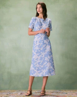 The Blue Round Neck Floral Midi Dress -Outlet Dress Mix Up Store 0327RIHOAS 18 2