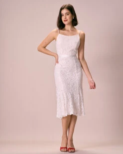 The White Floral Lace Mermaid Midi Dress -Outlet Dress Mix Up Store 0327RIHOAS 2141