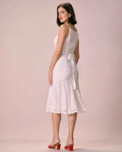 The White Floral Lace Mermaid Midi Dress -Outlet Dress Mix Up Store 0327RIHOAS 2173