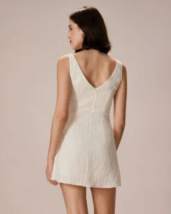 The Beige Boat Neck Textured Mini Dress -Outlet Dress Mix Up Store 0327RIHOAS 2291