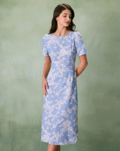 The Blue Round Neck Floral Midi Dress -Outlet Dress Mix Up Store 0327RIHOAS 25