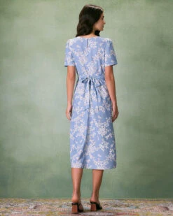 The Blue Round Neck Floral Midi Dress -Outlet Dress Mix Up Store 0327RIHOAS 51