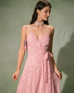 The Pink Jacquard Wrap Maxi Dress -Outlet Dress Mix Up Store 0327RIHOAS 863