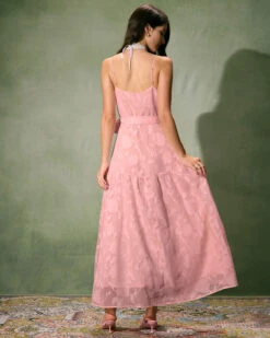 The Pink Jacquard Wrap Maxi Dress -Outlet Dress Mix Up Store 0327RIHOAS 908