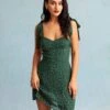 The Green Sweetheart Neck Floral Slip Mini Dress