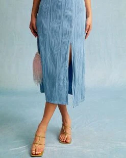 The Blue Wave Textured Pearl Strap Midi Dress -Outlet Dress Mix Up Store 0415 31682 970775