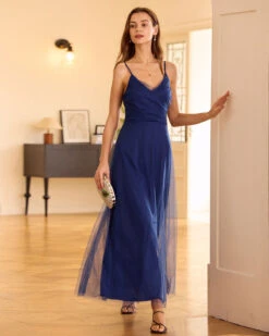 The Navy V Neck Mesh Wrap Maxi Dress 10 The Navy V Neck Mesh Wrap Maxi Dress -Outlet Dress Mix Up Store 0421RIHOAS 1161