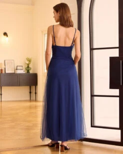 The Navy V Neck Mesh Wrap Maxi Dress 11 The Navy V Neck Mesh Wrap Maxi Dress -Outlet Dress Mix Up Store 0421RIHOAS 1192