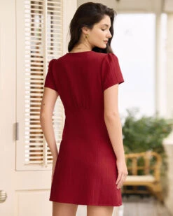 The Red V Neck Button Mini Dress -Outlet Dress Mix Up Store 0421RIHOAS 2362 b838cfce 349a 4244 90ce 2fc0388333cc
