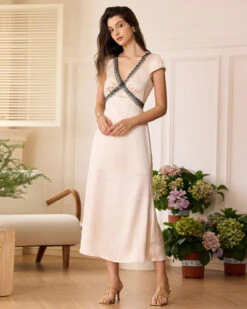 The Apricot V-Neck Lace Backless Maxi Dress