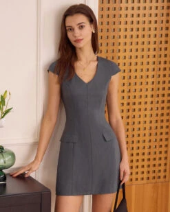 The Grey V Neck Cap Sleeve Mini Dress -Outlet Dress Mix Up Store 0421RIHOAS 283 1