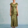 The Green Jacquard Cap Sleeve Satin Midi Dress