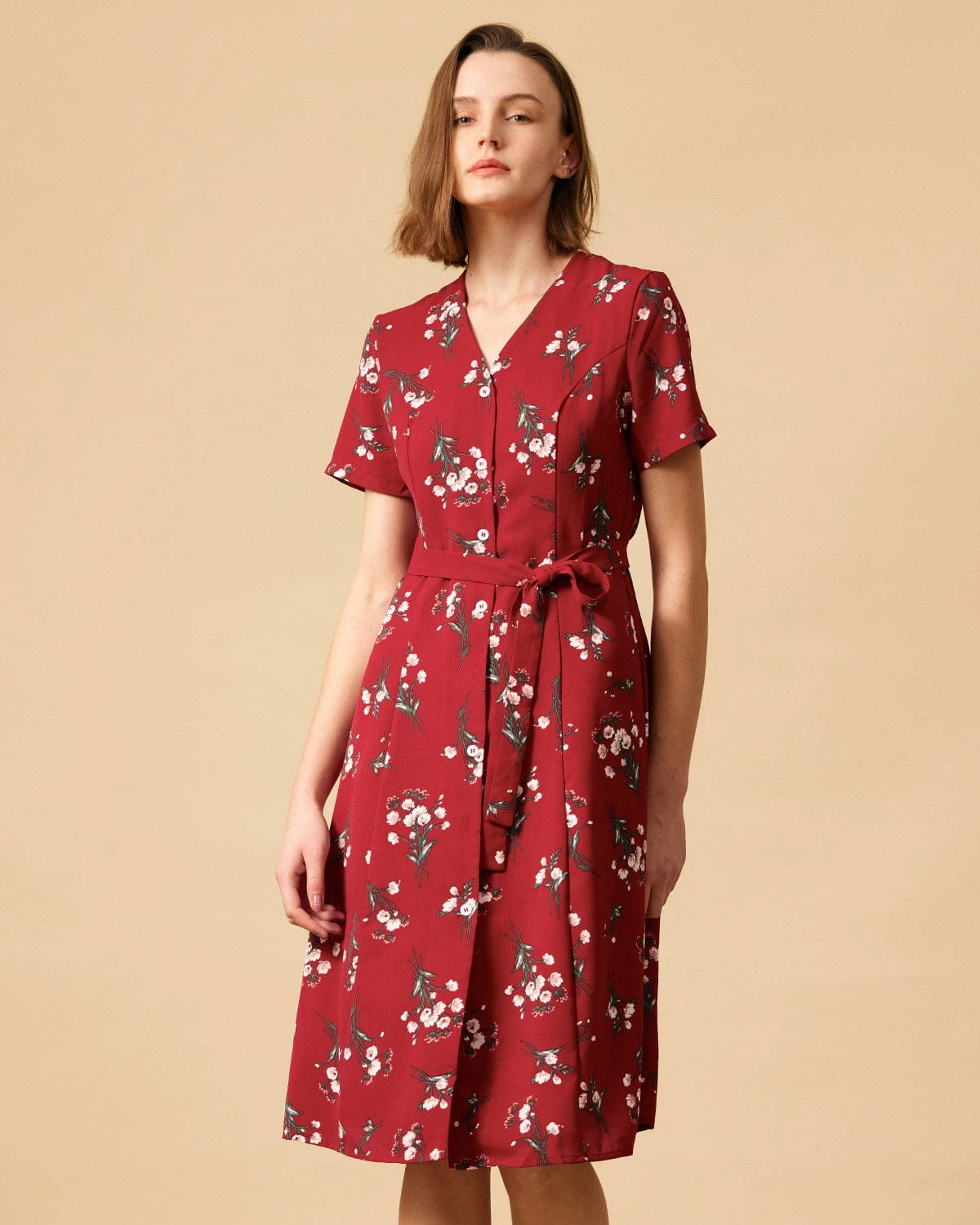 The V Neck Knotted Floral Midi Dress 2 The V Neck Knotted Floral Midi Dress - Image 2