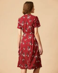 The V Neck Knotted Floral Midi Dress 9 The V Neck Knotted Floral Midi Dress -Outlet Dress Mix Up Store 0461