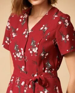 The V Neck Knotted Floral Midi Dress 7 The V Neck Knotted Floral Midi Dress -Outlet Dress Mix Up Store 0465