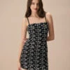 The Black Floral Embroidery Cotton Slip Mini Dress