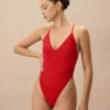 The Red Ribbed Cross Back One-Piece Swimsuit