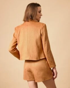 The Collared Buttons Suede Blazer -Outlet Dress Mix Up Store 0675