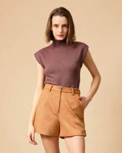 The Solid High Waisted Suede Shorts -Outlet Dress Mix Up Store 0679
