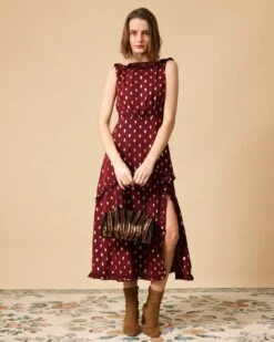 The Polka Dot Sleeveless Slit Midi Dress 10 The Polka Dot Sleeveless Slit Midi Dress -Outlet Dress Mix Up Store 0708