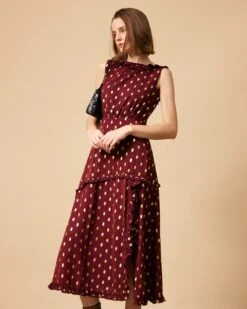 The Polka Dot Sleeveless Slit Midi Dress 11 The Polka Dot Sleeveless Slit Midi Dress -Outlet Dress Mix Up Store 0735