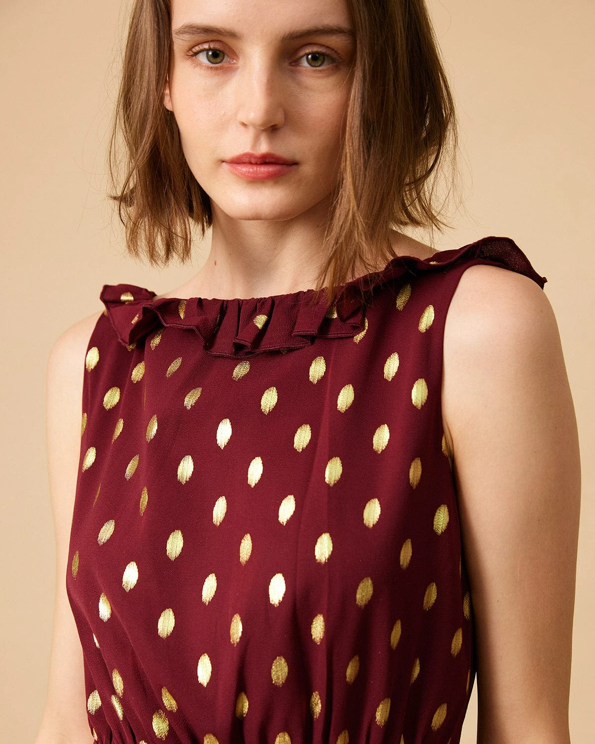 The Polka Dot Sleeveless Slit Midi Dress 2 The Polka Dot Sleeveless Slit Midi Dress - Image 2