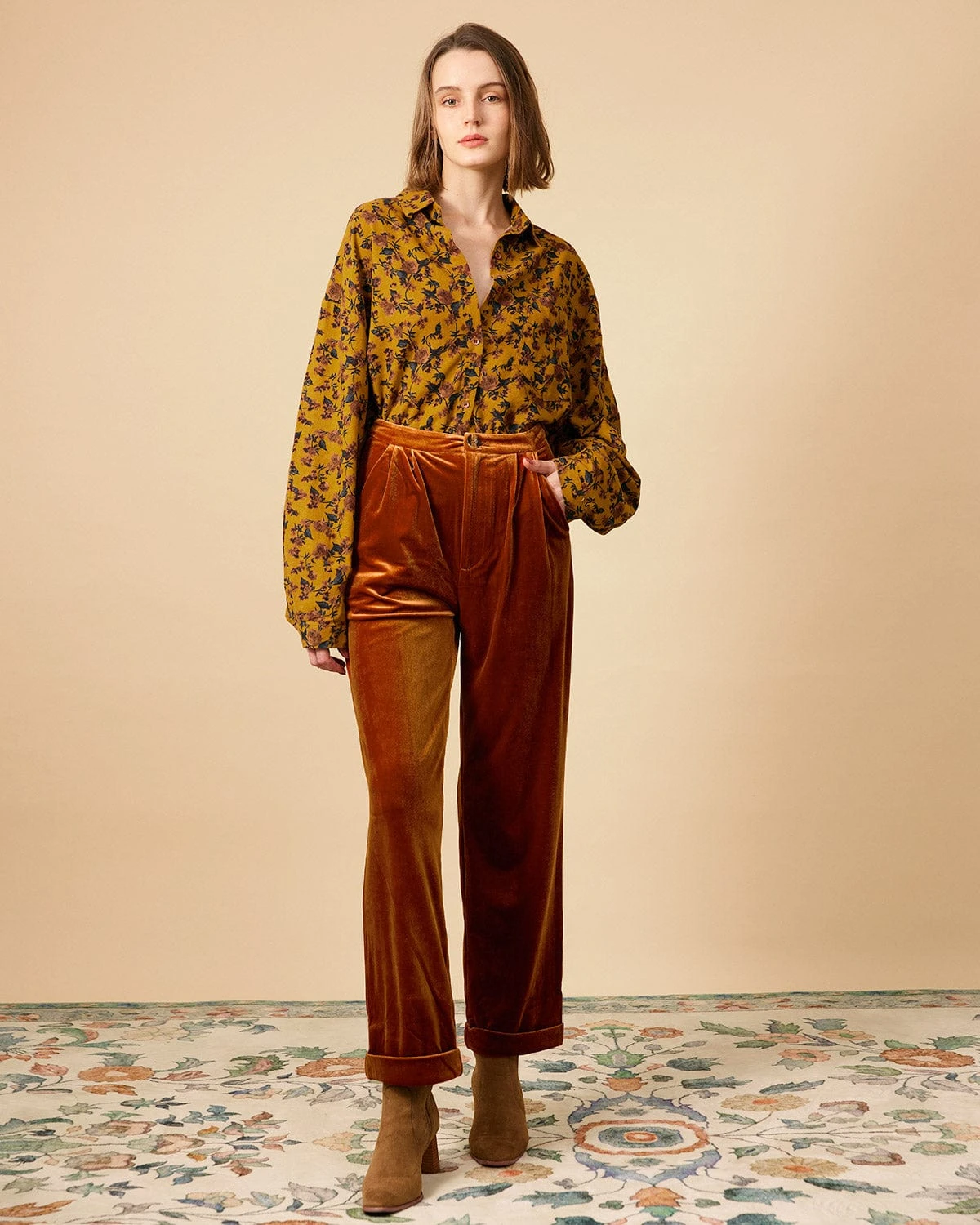 The Solid Pleated High Waisted Velvet Pants 3 The Solid Pleated High Waisted Velvet Pants - Image 3