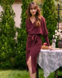 The Wine Red Wrap Sweater Midi Dress 10 The Wine Red Wrap Sweater Midi Dress -Outlet Dress Mix Up Store 0927 RIHOAS 258