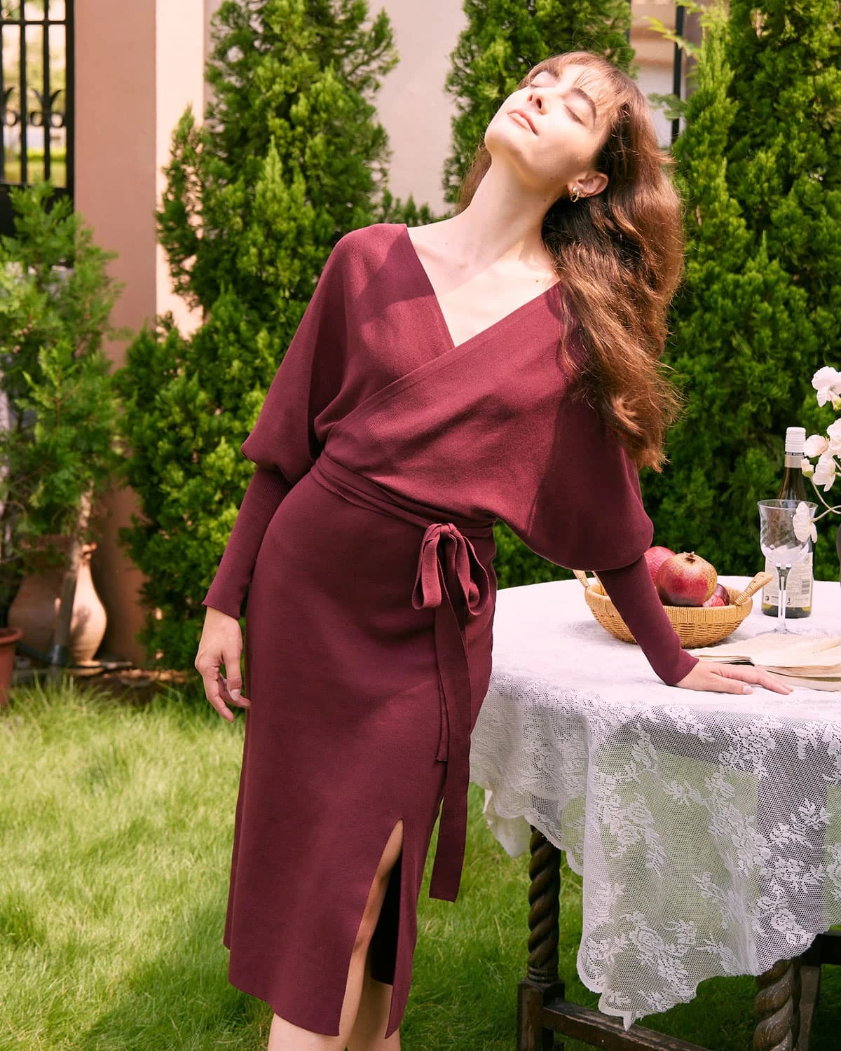 The Wine Red Wrap Sweater Midi Dress 1 The Wine Red Wrap Sweater Midi Dress