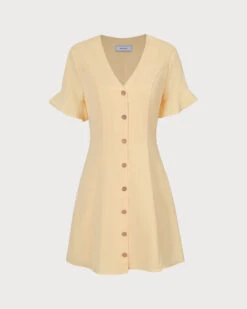 The Yellow V Neck Ruffle Button-up Mini Dress -Outlet Dress Mix Up Store 0 00f8c679 10a4 4eee bf24 f34edb67e752