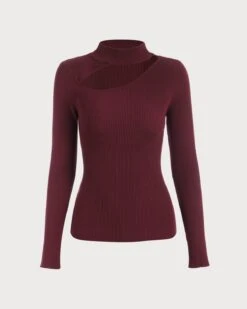 The Wine Red Slim-Fitting Cutout Knit Top 11 The Wine Red Slim-Fitting Cutout Knit Top -Outlet Dress Mix Up Store 0 040bebaa a212 45f8 a92d 4b695db05518