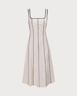 The Khaki Square Neck Contrast Midi Dress -Outlet Dress Mix Up Store 0 04f0c936 eeff 401e 9e03 c80c6341728a