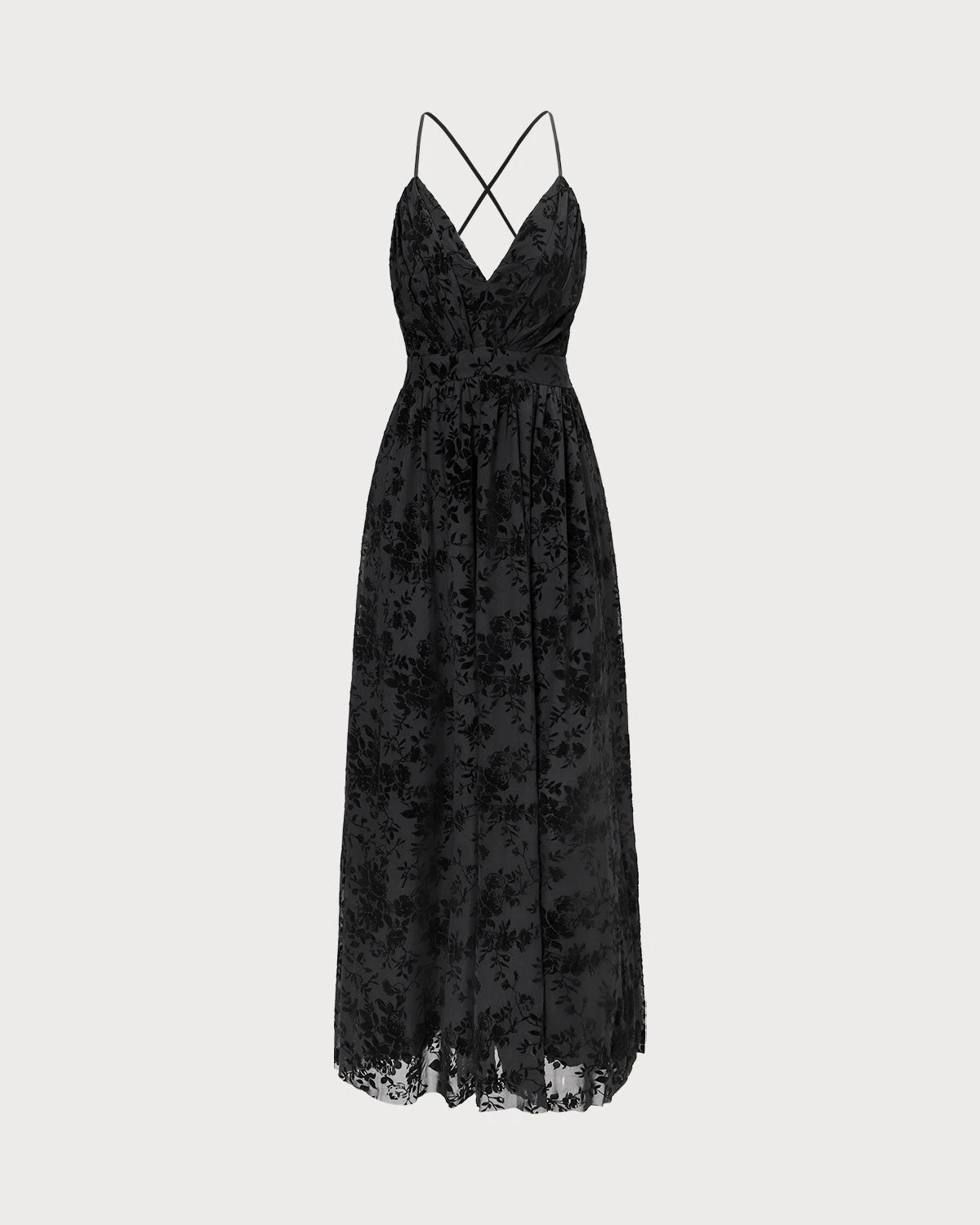 The Black Floral Flocked Mesh Slit Maxi Dress 7 The Black Floral Flocked Mesh Slit Maxi Dress - Image 7