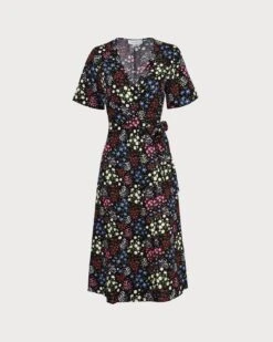 The Black V Neck Floral Tie Back Midi Dress -Outlet Dress Mix Up Store 0 05f48cb1 198a 40ff 8a3d 6f39b90d3270 762130