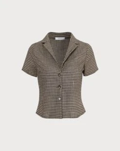 The Brown Lapel Plaid Short Sleeve Blouse -Outlet Dress Mix Up Store 0 0bb15ead 9ff6 4731 9543 1251cfae355b 373470