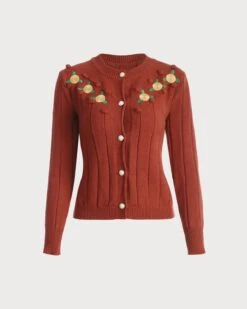 The Brick Red Floral Embroidered Cardigan -Outlet Dress Mix Up Store 0 0c53cc86 f9d8 464d bb55 627092872cc8