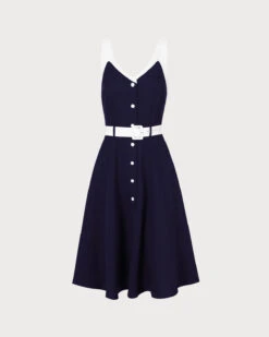 The Navy V Neck Colorblock Belted Midi Dress -Outlet Dress Mix Up Store 0 0c87316e 18cb 4975 a0d1 4c83abc51005