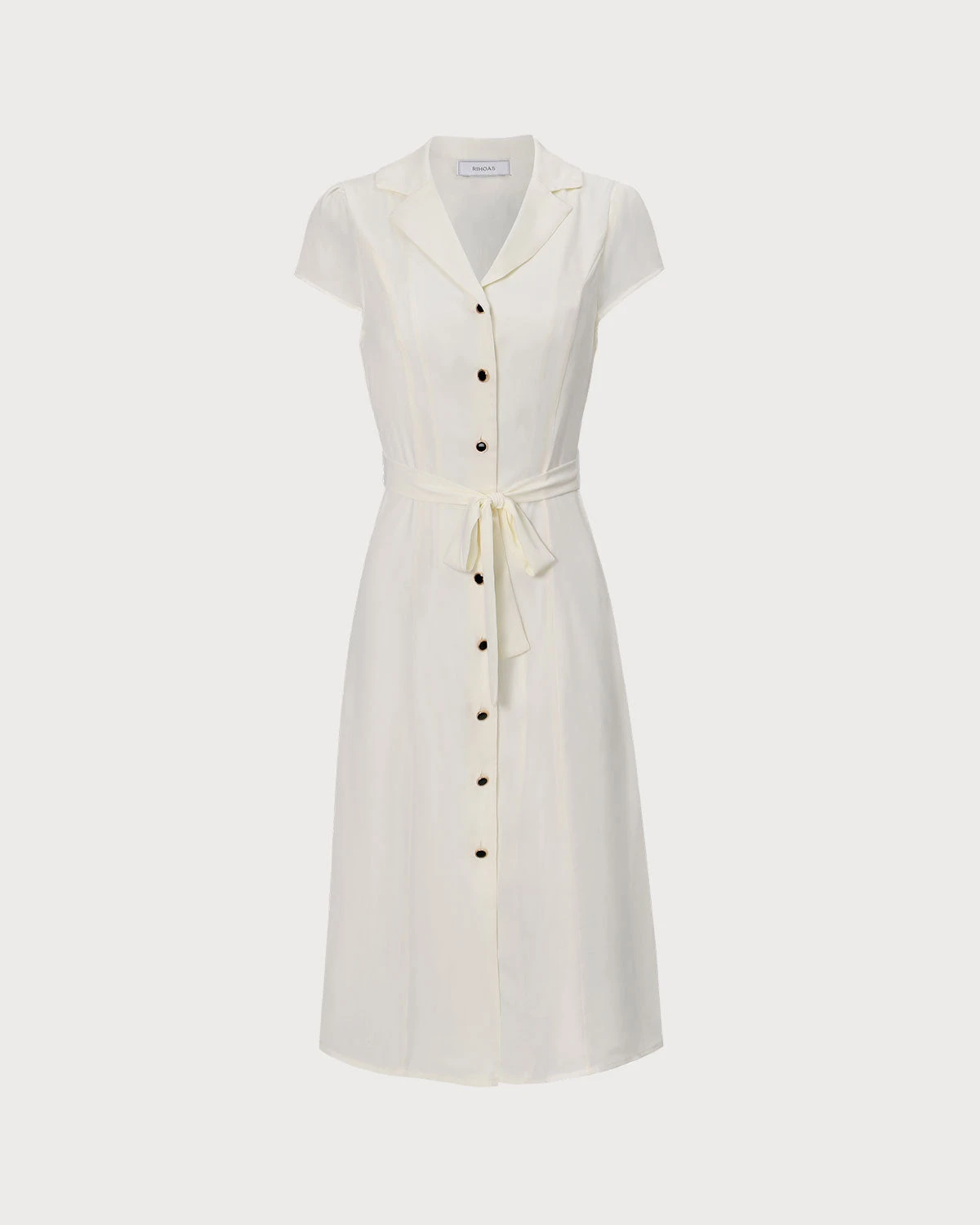 The Beige Lapel Collar Belted Shirt Midi Dress 7 The Beige Lapel Collar Belted Shirt Midi Dress - Image 7