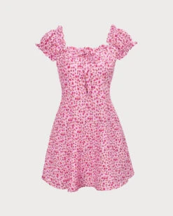 The Pink Square Neck Puff Sleeve Floral Mini Dress -Outlet Dress Mix Up Store 0 0e8b02e7 3de0 4486 8de1 aa9988021c26