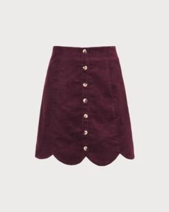 The Wine Red Scalloped Corduroy Mini Skirt 12 The Wine Red Scalloped Corduroy Mini Skirt -Outlet Dress Mix Up Store 0 1cdb73e9 aae6 497f 934f bfb2bcfb6a63 132384