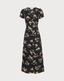 The Black V Neck Floral Short Sleeve Maxi Dress -Outlet Dress Mix Up Store 0 27b92fb5 a051 418f 8abb bdd542b4df7a 491975