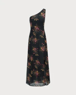 The Black One-Shoulder Floral Slit Maxi Dress -Outlet Dress Mix Up Store 0 28506a38 8cd0 4e90 b069 865f919dfe5b