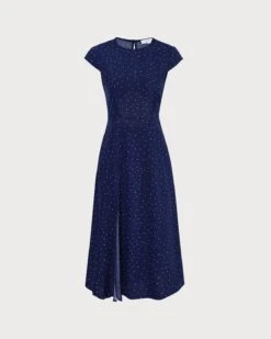 The Navy Round Neck Polka Dot Cutout Midi Dress -Outlet Dress Mix Up Store 0 2e7d5872 c032 40d0 9fe6 4f4707754633 856908