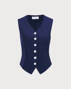 The Navy V Neck Button Up Sleeveless Vest -Outlet Dress Mix Up Store 0 3e5ed336 4e62 4b03 9956 b450917cddc9