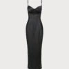 The Black V Neck Mesh Satin Slip Maxi Dress