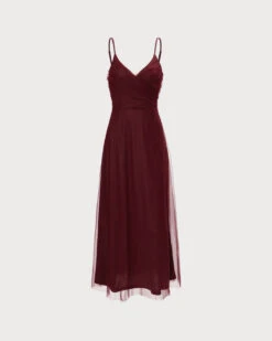 The Wine Red V Neck Mesh Wrap Maxi Dress 14 The Wine Red V Neck Mesh Wrap Maxi Dress -Outlet Dress Mix Up Store 0 4faccc63 e770 49f9 8671 4049a73eedd0