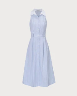 The Blue Lapel Button-Up Striped Midi Dress -Outlet Dress Mix Up Store 0 5835be80 4e6c 4718 a84c e9622f075e64